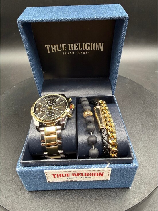 True Religion Other - True Religion Black Gold Watch & 3 Bracelet Set w/ Box